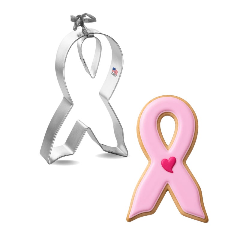 Foose Awareness Ribbon Cookie Cutter 2 Pc Set â€“ Ribbon, Tear Drop Cookie Cutters Hand Made in the USA from Tin Plated Steel - Image 1